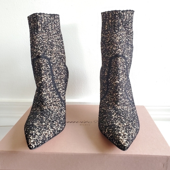 New Gianvito Rossi Fiona Glitter Leather Bouclé-Knit Sock Booties 6 US/36 IT NIB - Picture 12 of 16